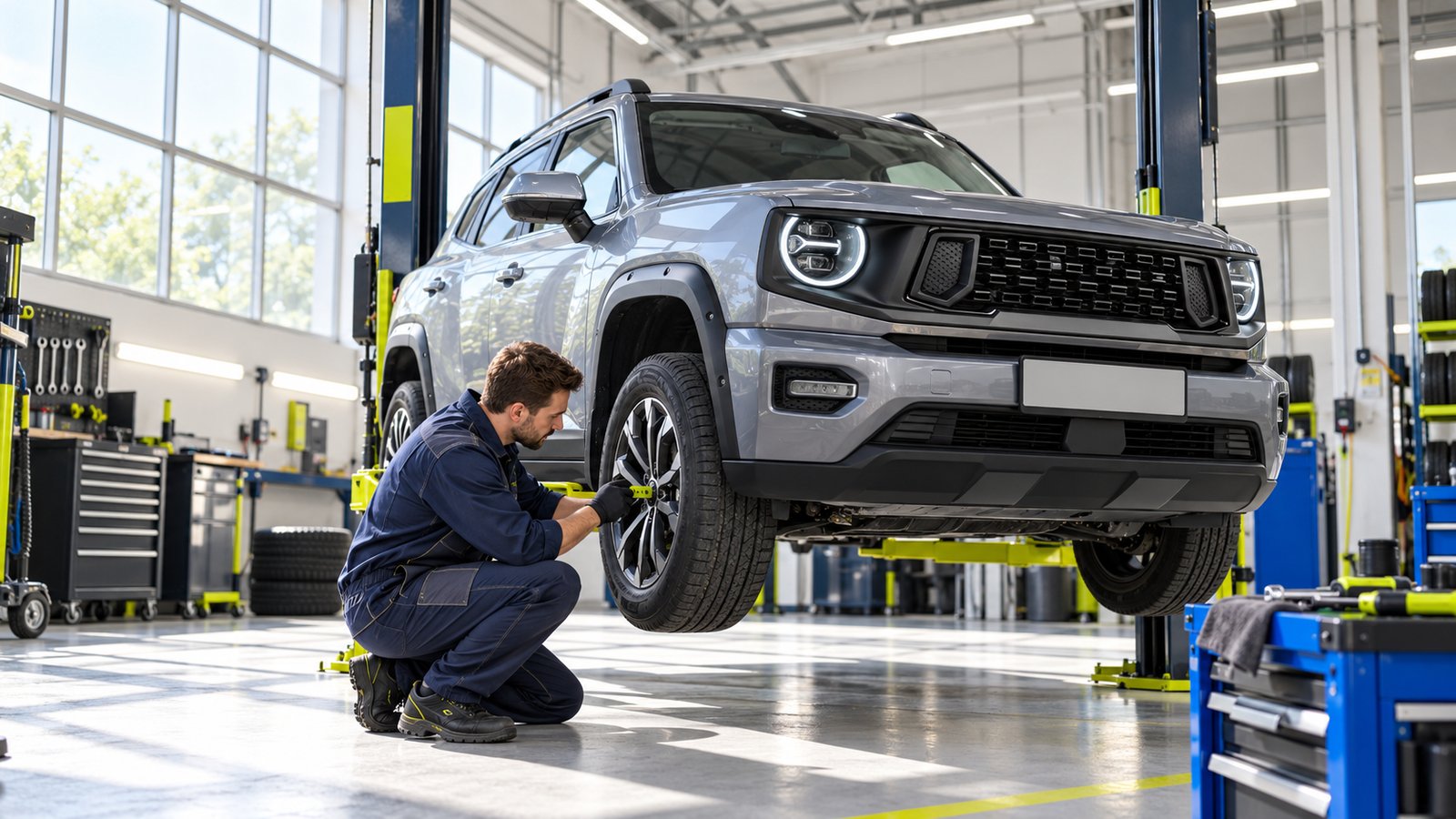 Иллюстрация: автомобиль в независимом сервисном боксе
